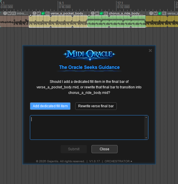 MIDI Oracle asking a clarifying question before acting